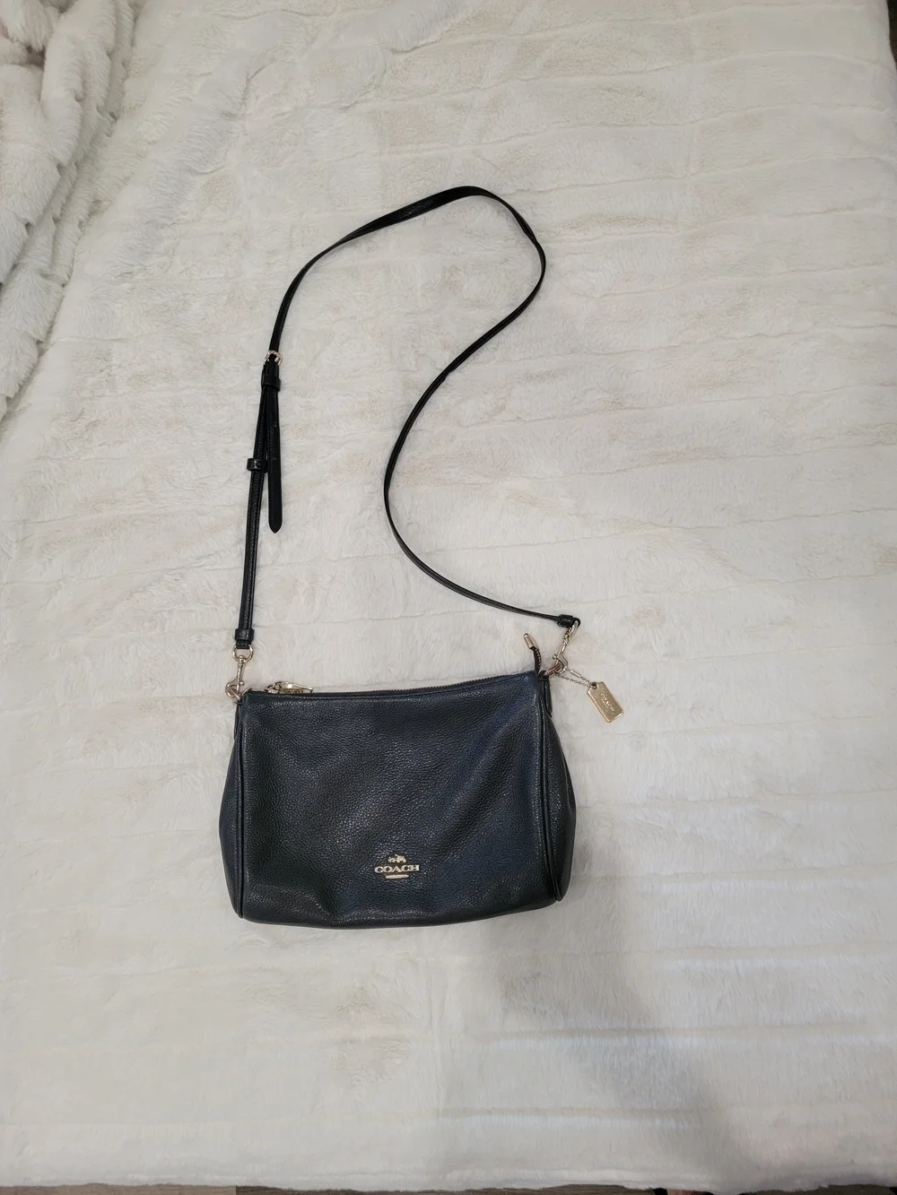 Coach Black Pebbled Leather Crossbody with Gold Chain Detail